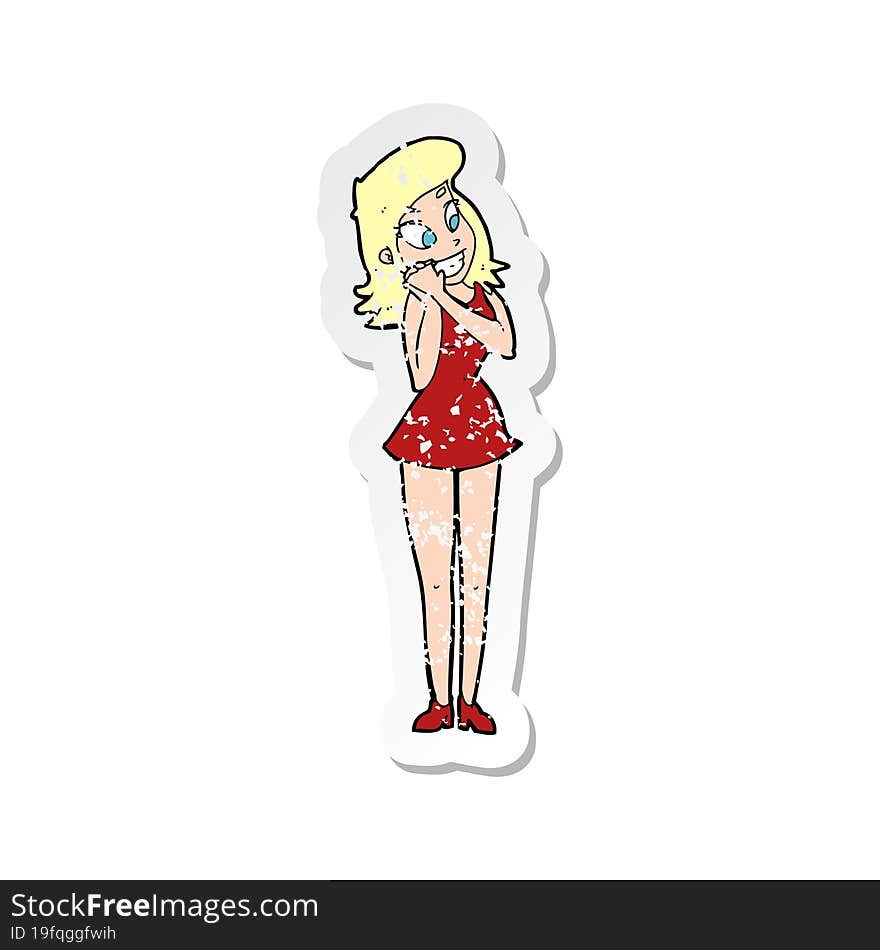 retro distressed sticker of a cartoon excited woman