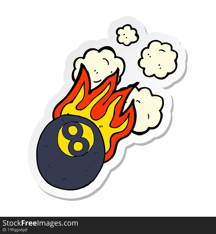 Sticker Of A Cartoon Flaming Pool Ball