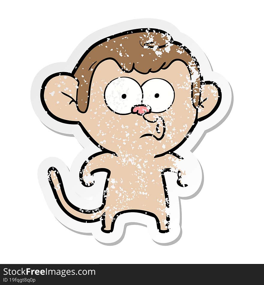 Distressed Sticker Of A Cartoon Hooting Monkey