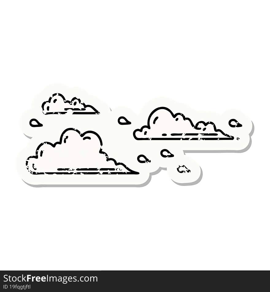 Grunge Sticker Of Tattoo Style Floating Clouds