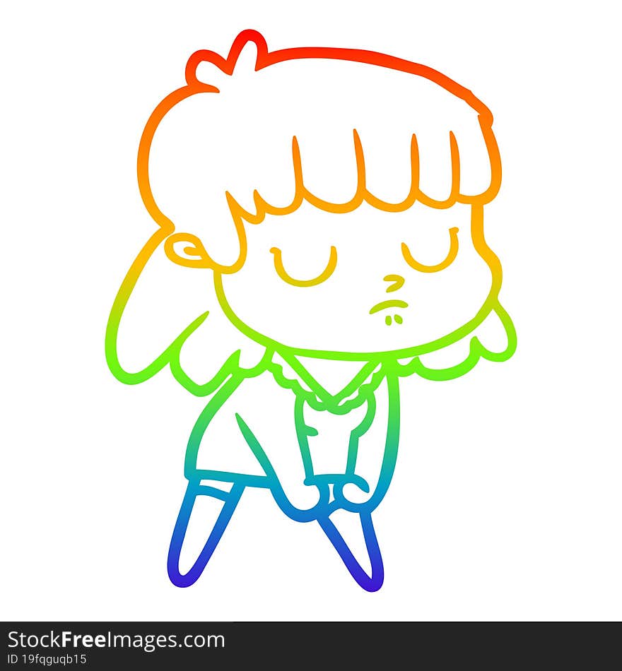 rainbow gradient line drawing cartoon indifferent woman