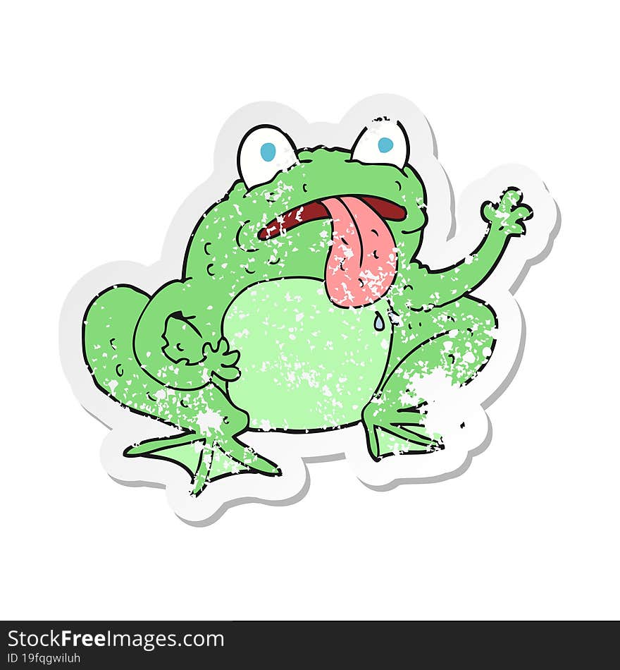 retro distressed sticker of a cartoon frog