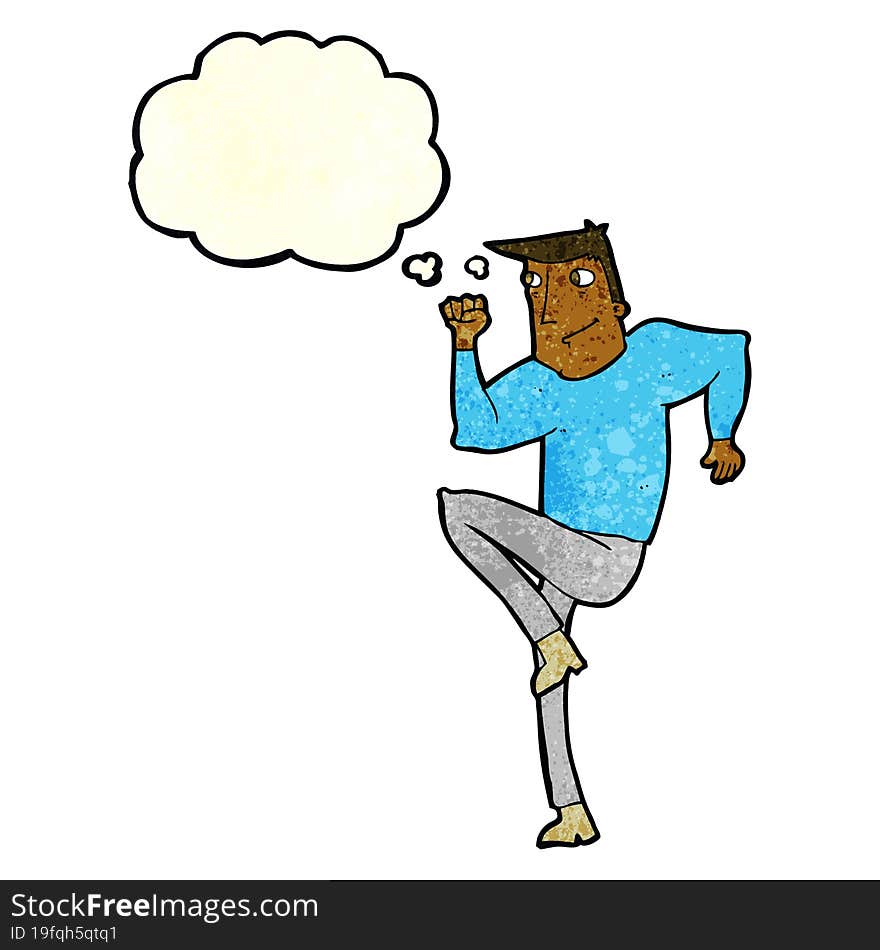 cartoon man jogging on spot with thought bubble