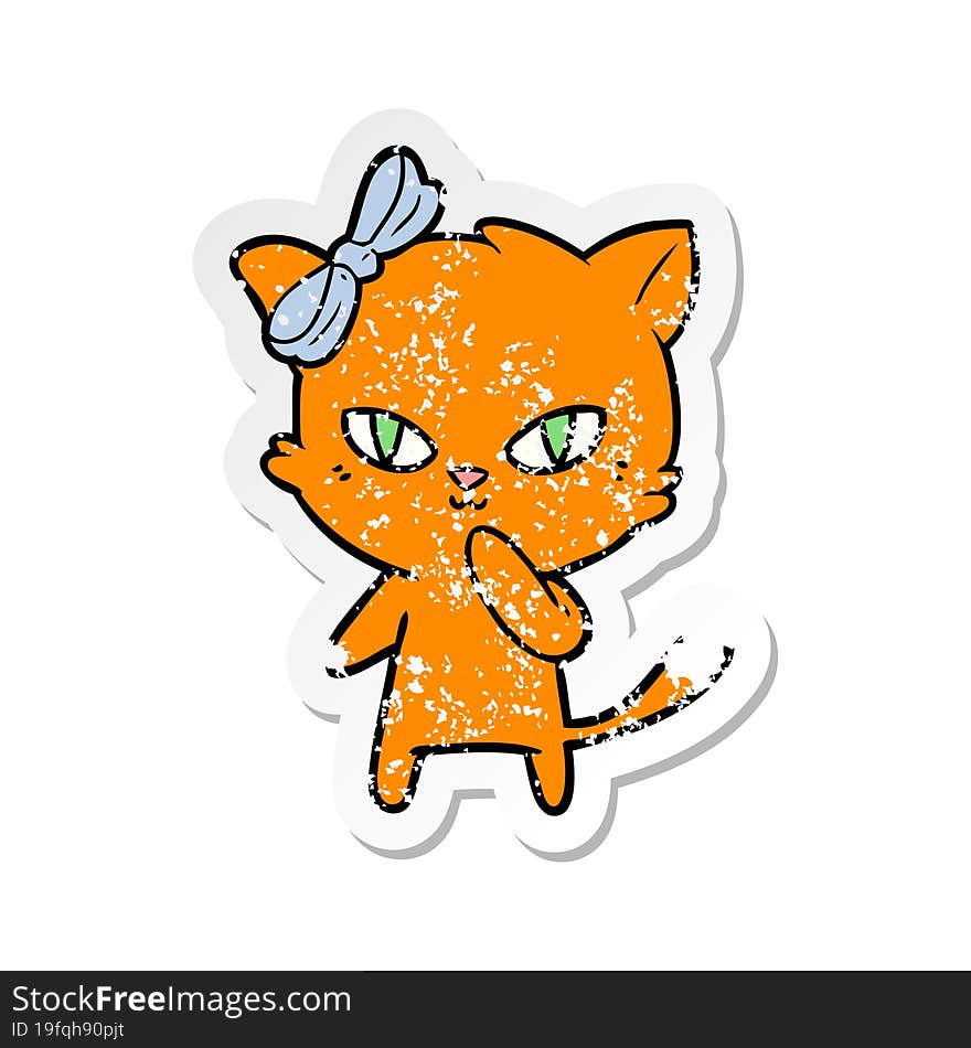 distressed sticker of a cute cartoon cat