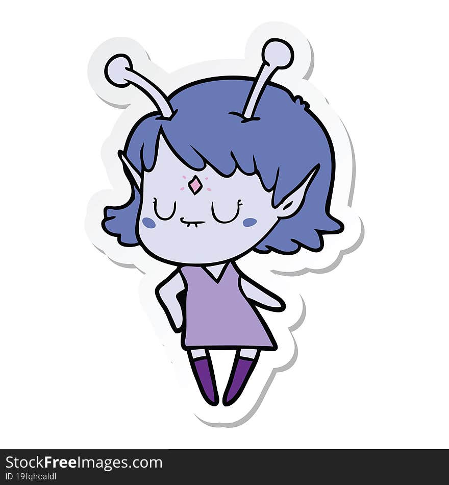 sticker of a cartoon alien girl