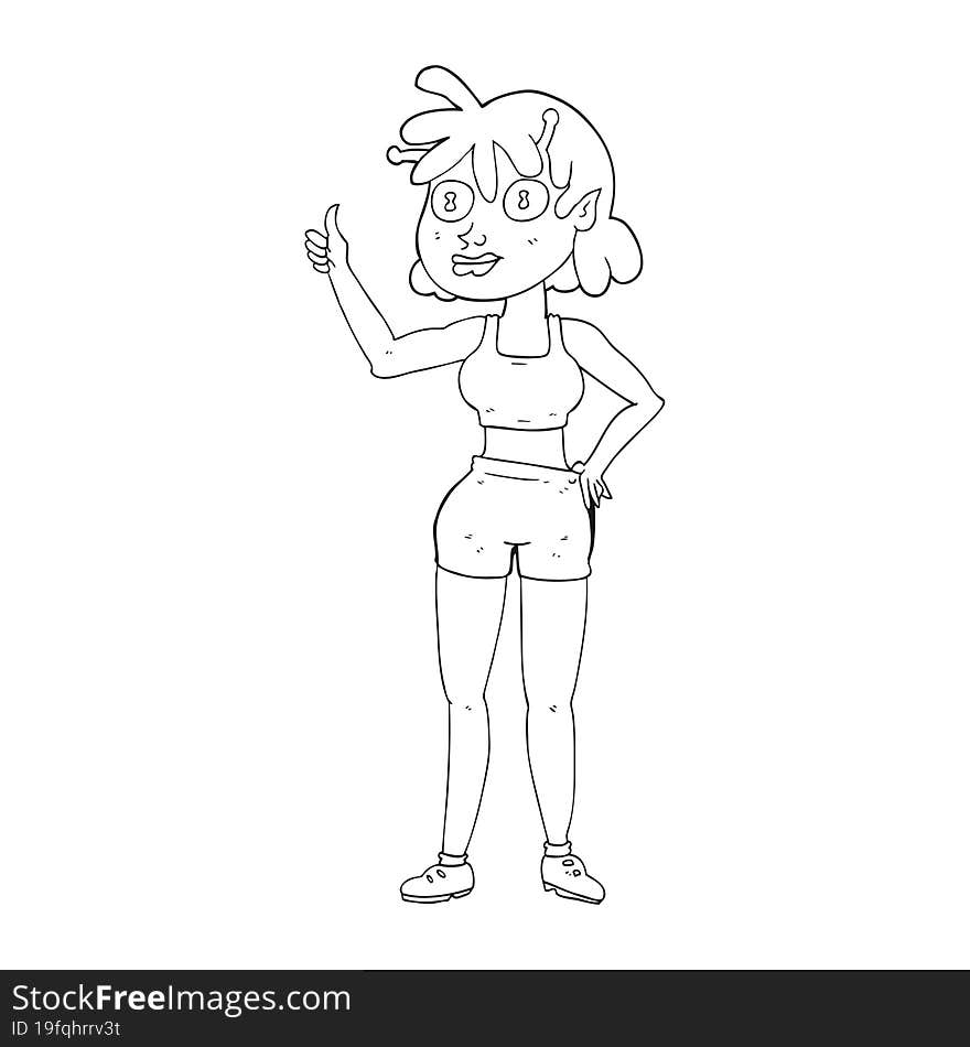 Black And White Cartoon Alien Gym Girl