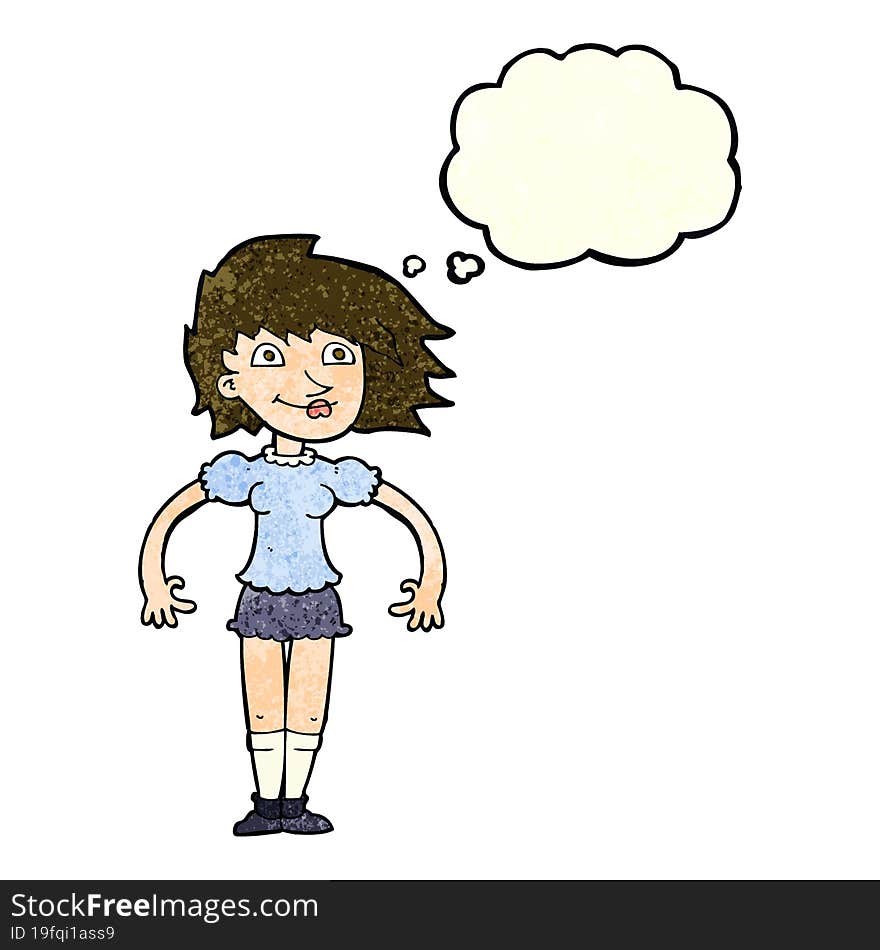 Cartoon Happy Woman With Thought Bubble