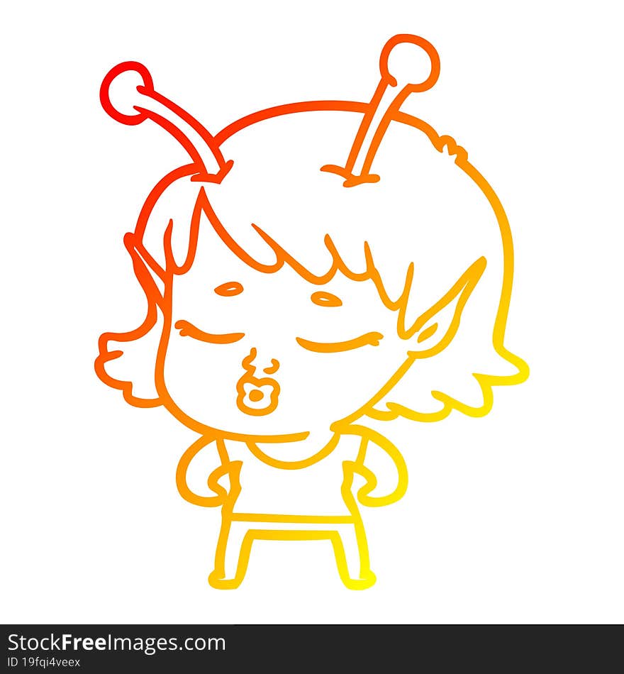 warm gradient line drawing cute alien girl cartoon