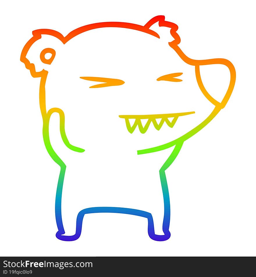 rainbow gradient line drawing angry polar bear cartoon