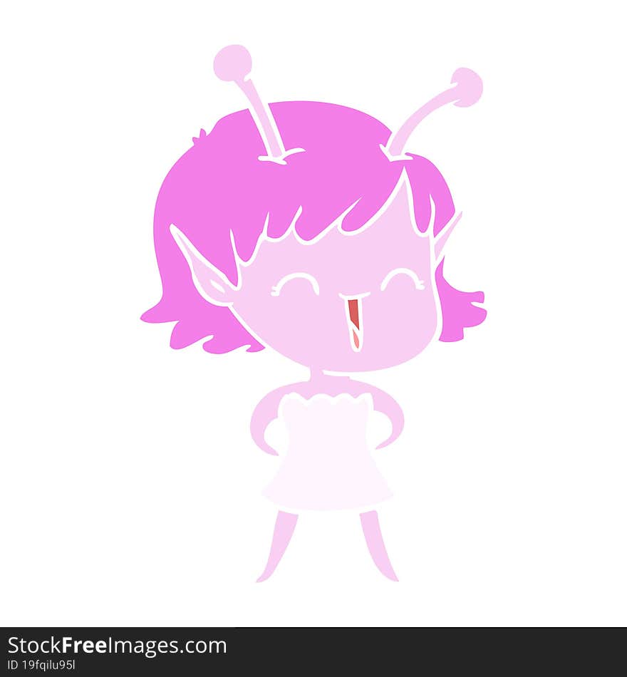 flat color style cartoon alien girl laughing