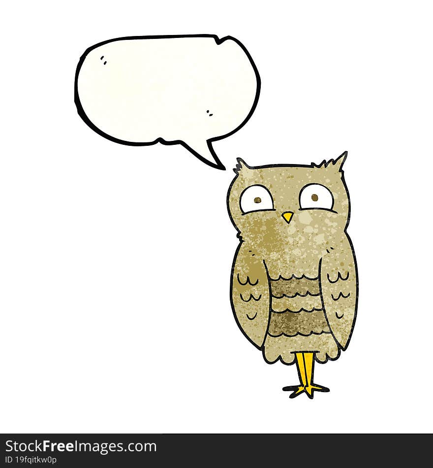 freehand speech bubble textured cartoon owl