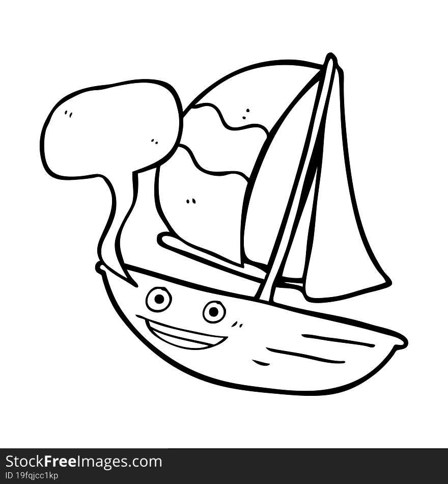 freehand drawn speech bubble cartoon sail ship