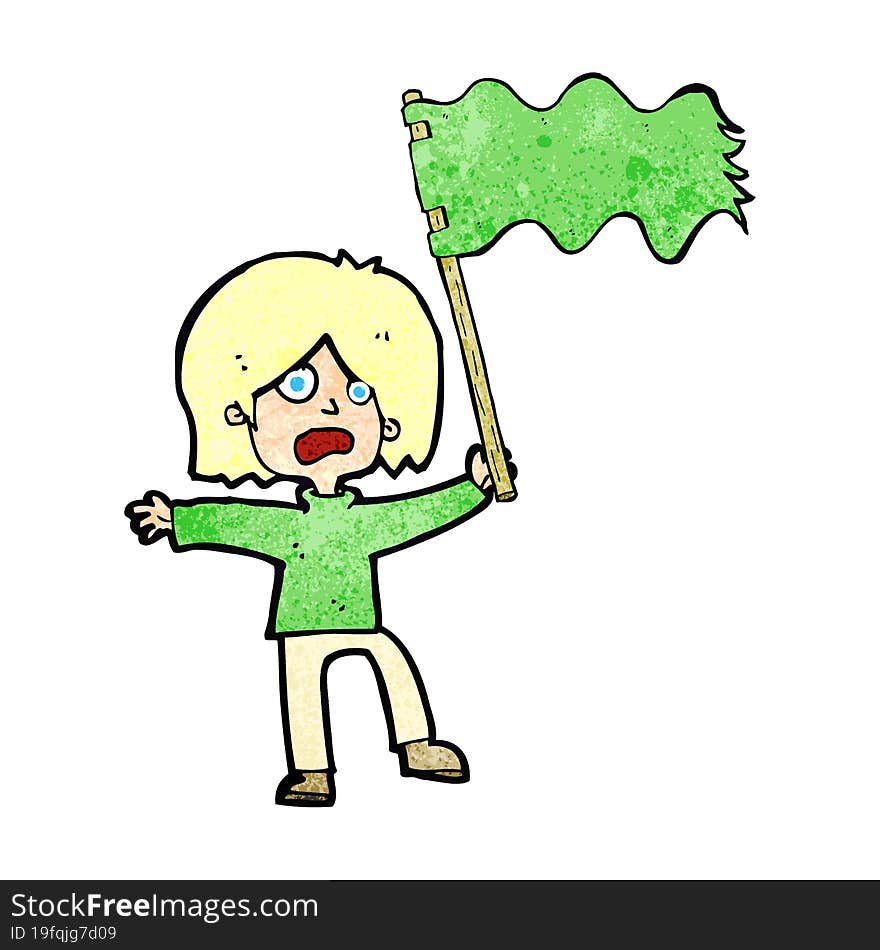 cartoon woman waving green flag