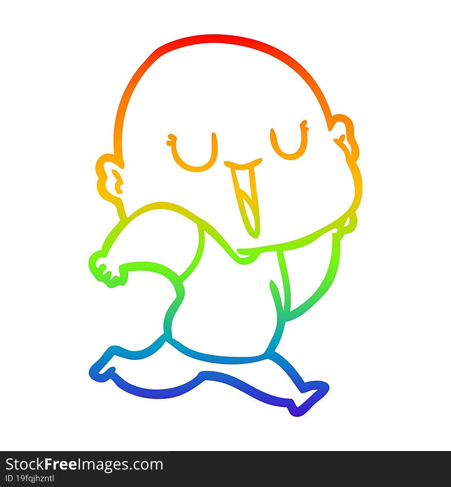 rainbow gradient line drawing of a happy cartoon bald man