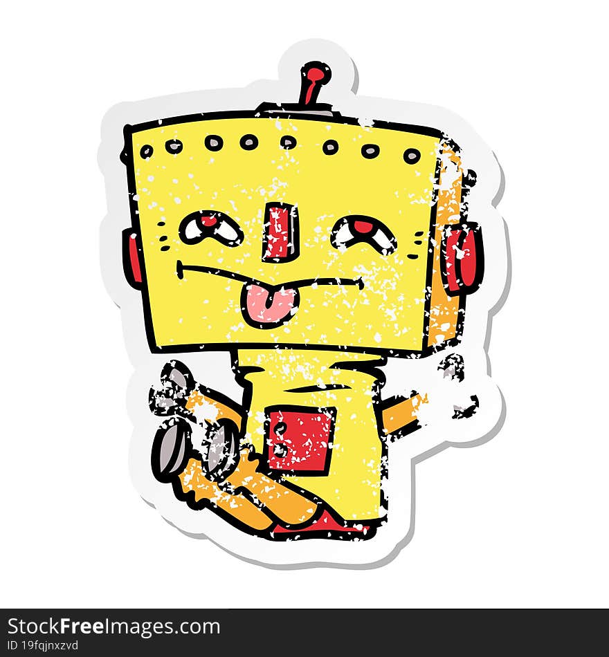 Distressed Sticker Of A Cartoon Robot