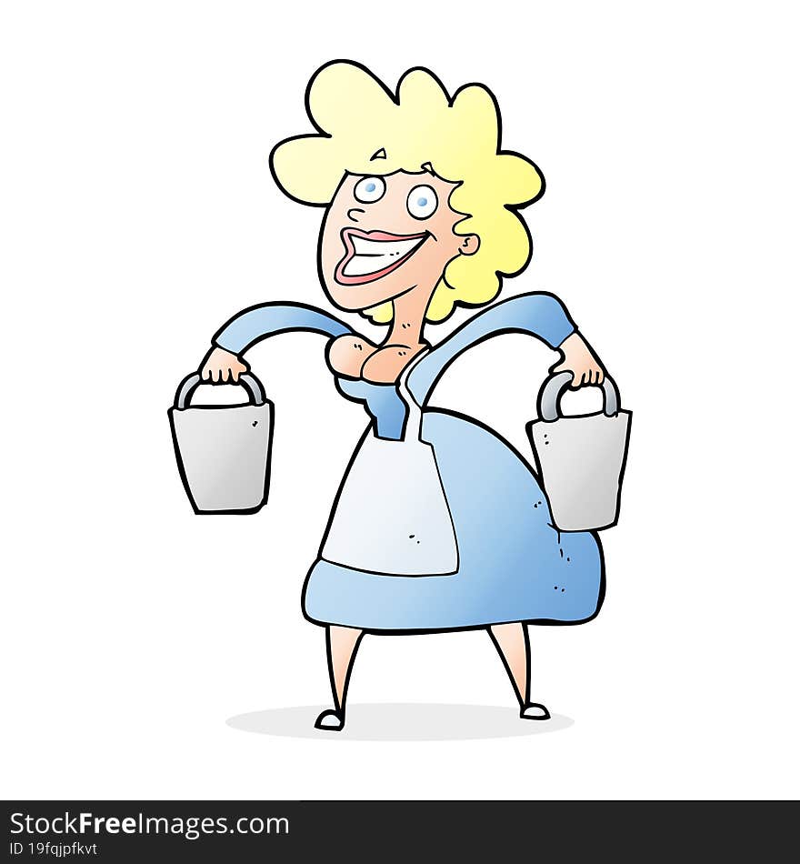 Cartoon Milkmaid Carrying Buckets