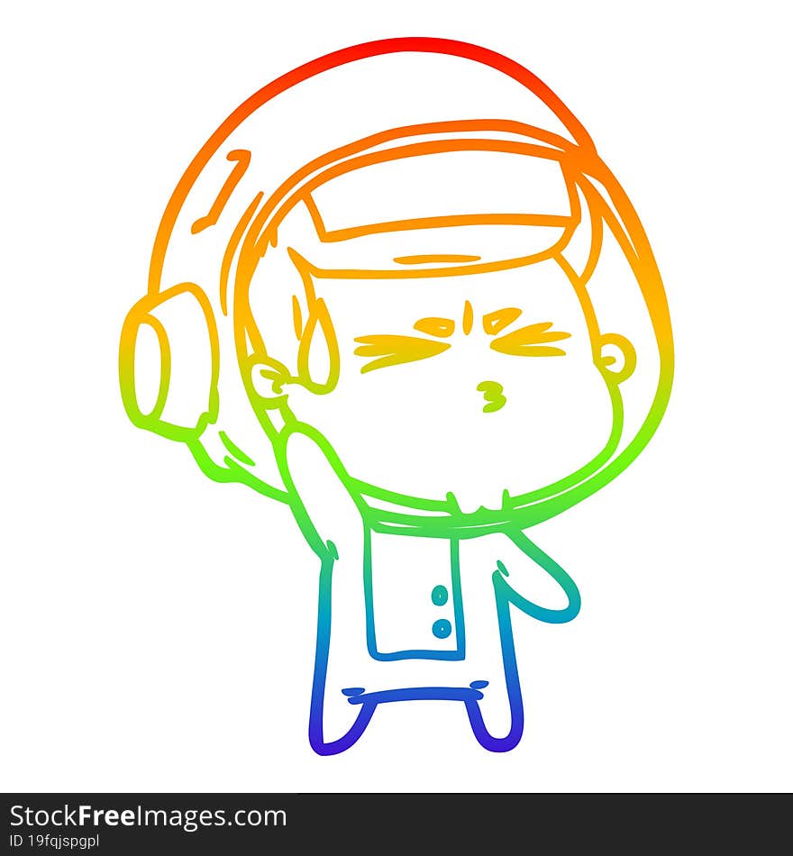 rainbow gradient line drawing cartoon stressed astronaut