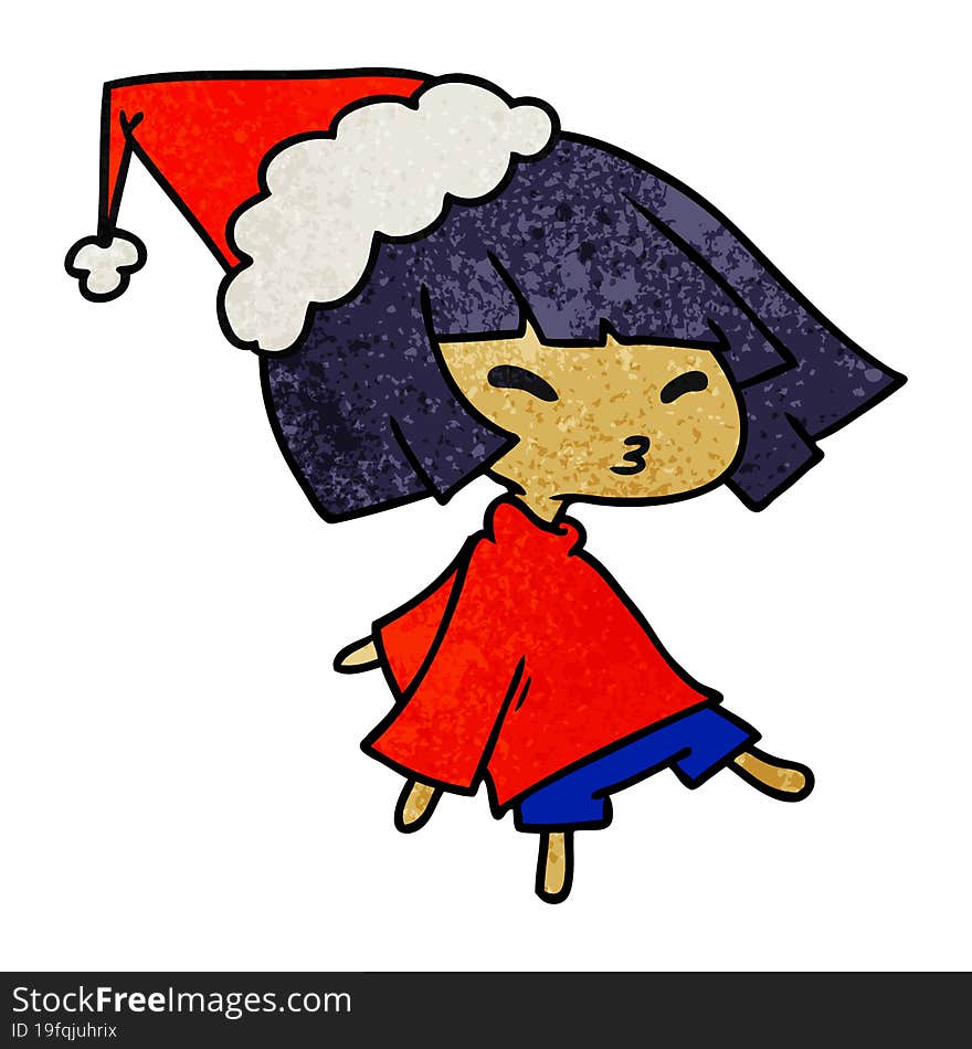 hand drawn christmas textured cartoon of kawaii girl