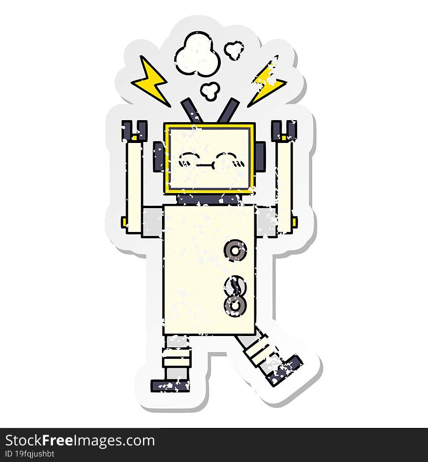 distressed sticker of a cute cartoon robot