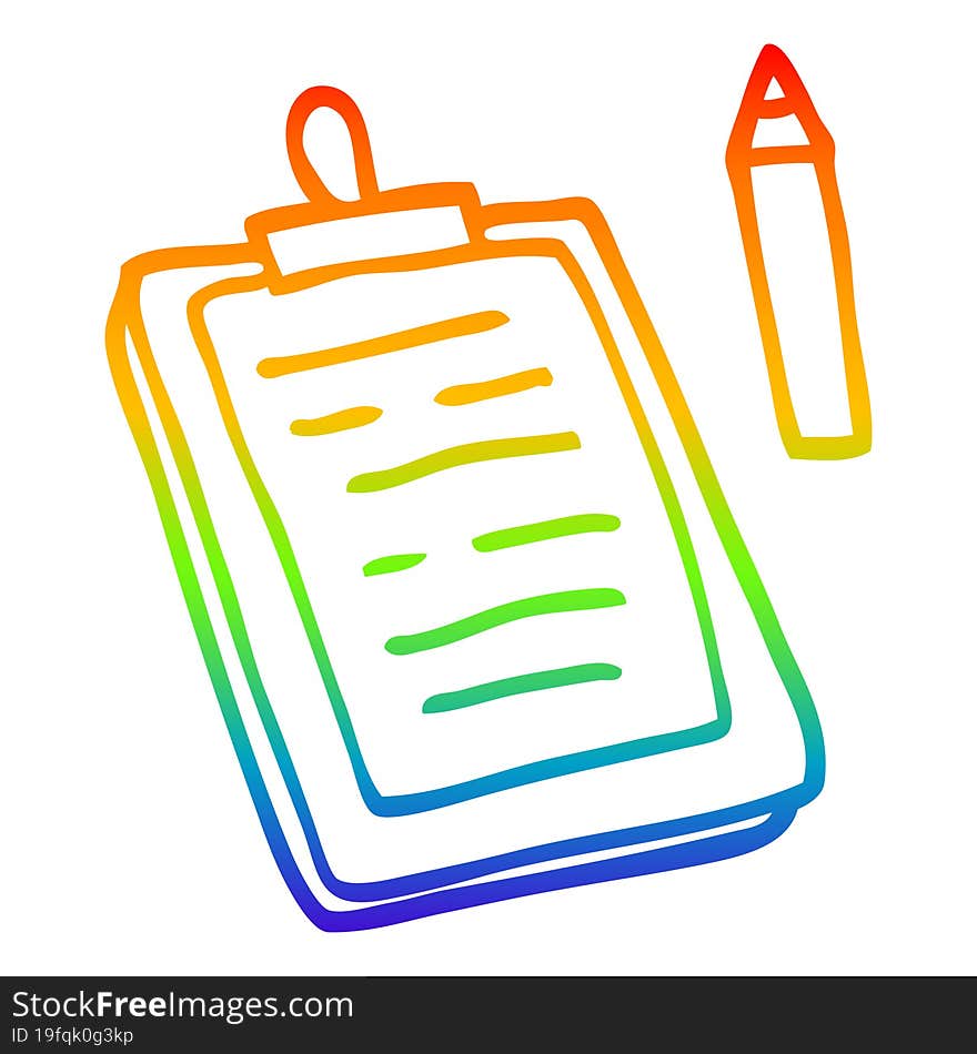 rainbow gradient line drawing of a cartoon clip board