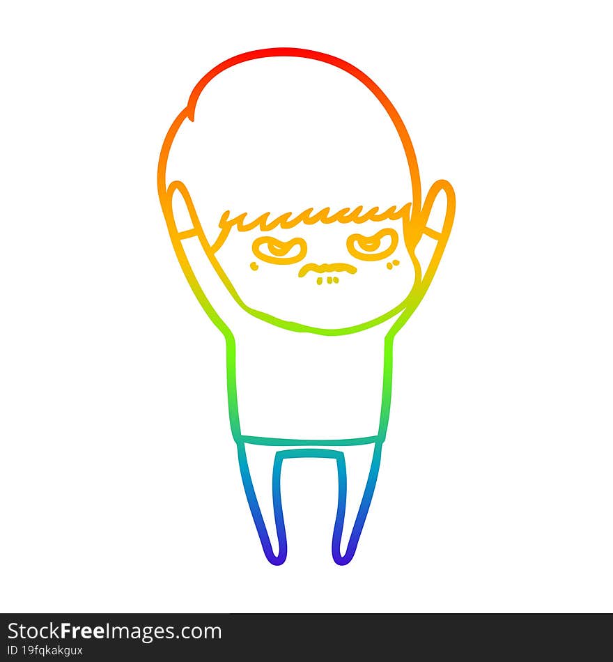 Rainbow Gradient Line Drawing Angry Cartoon Boy