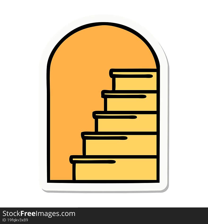 sticker of tattoo in traditional style of a doorway to steps. sticker of tattoo in traditional style of a doorway to steps