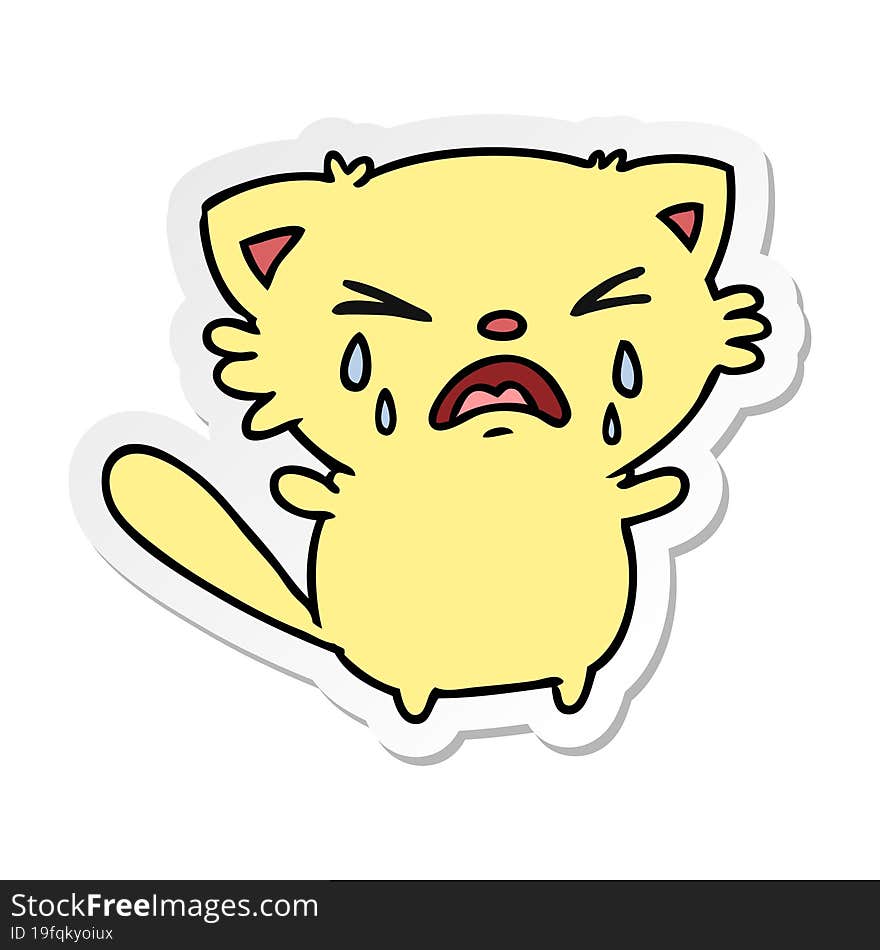 sticker cartoon of cute kawaii crying cat