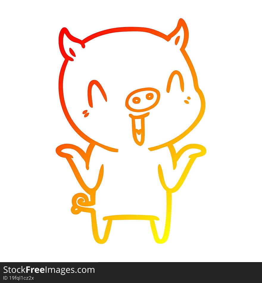 warm gradient line drawing of a happy cartoon pig