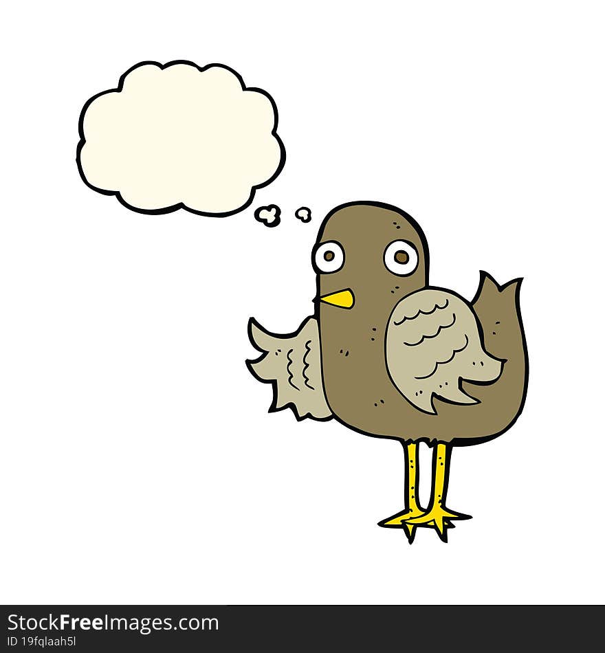 cartoon bird waving wing with thought bubble