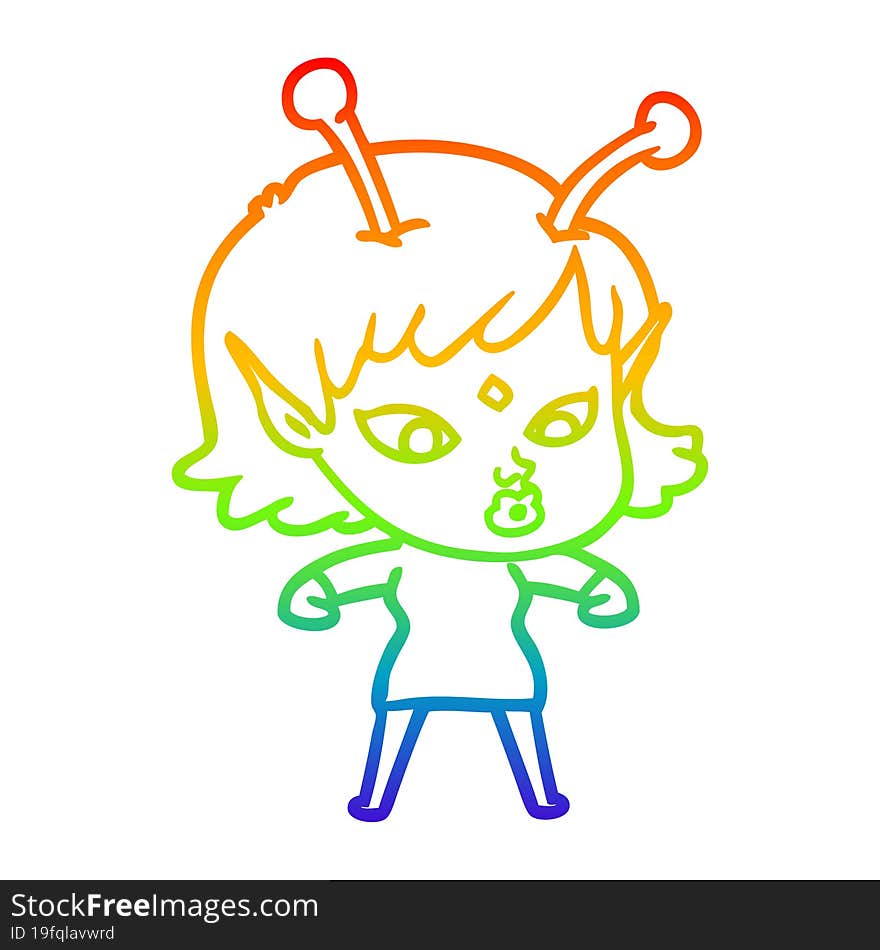 rainbow gradient line drawing pretty cartoon alien girl