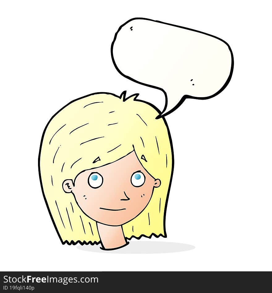 Cartoon Happy Female Face With Speech Bubble