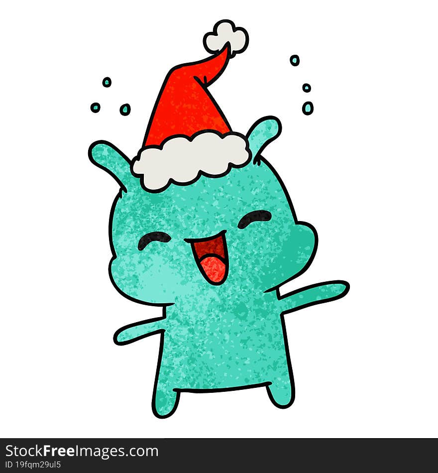 christmas textured cartoon of kawaii alien