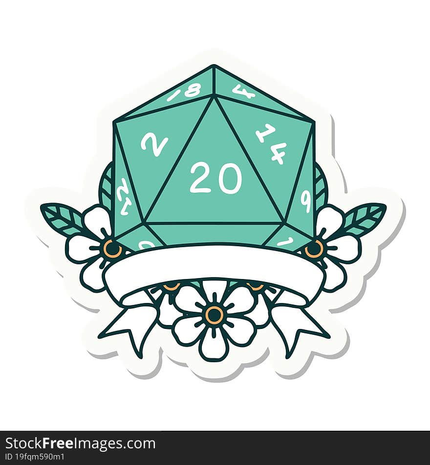 natural 20 critical hit D20 dice roll sticker