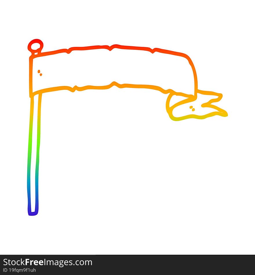 rainbow gradient line drawing cartoon waving white banner flag