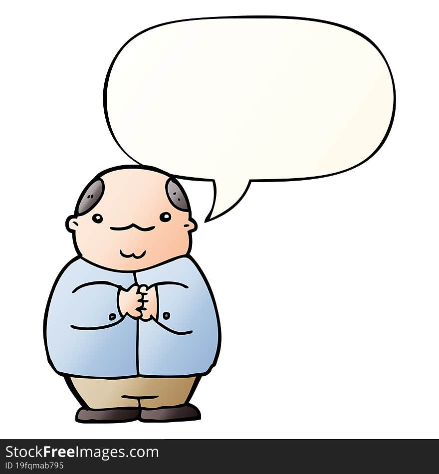 cartoon balding man and speech bubble in smooth gradient style