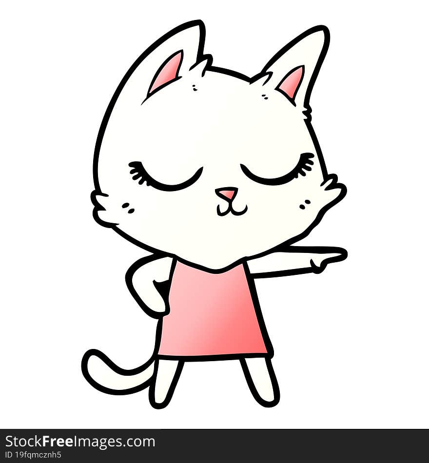 calm cartoon cat girl pointing. calm cartoon cat girl pointing