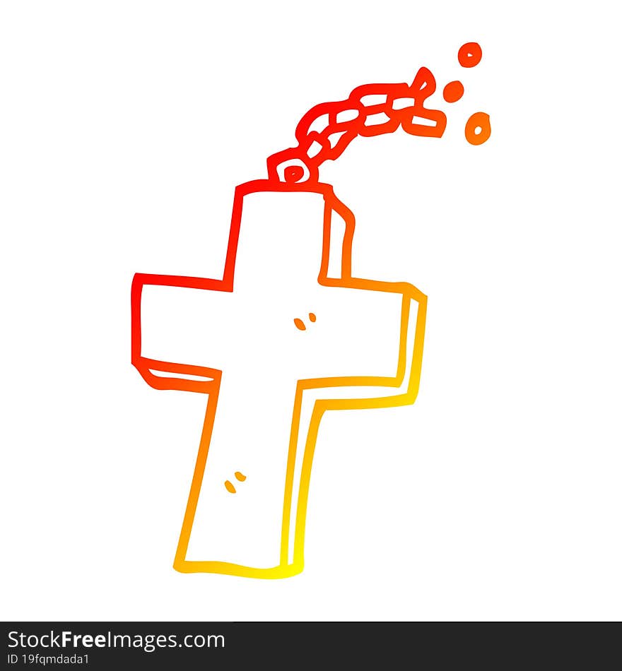 warm gradient line drawing cartoon crucifix on chain