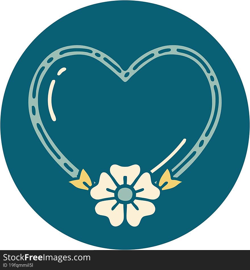 Tattoo Style Icon Of A Heart And Flower