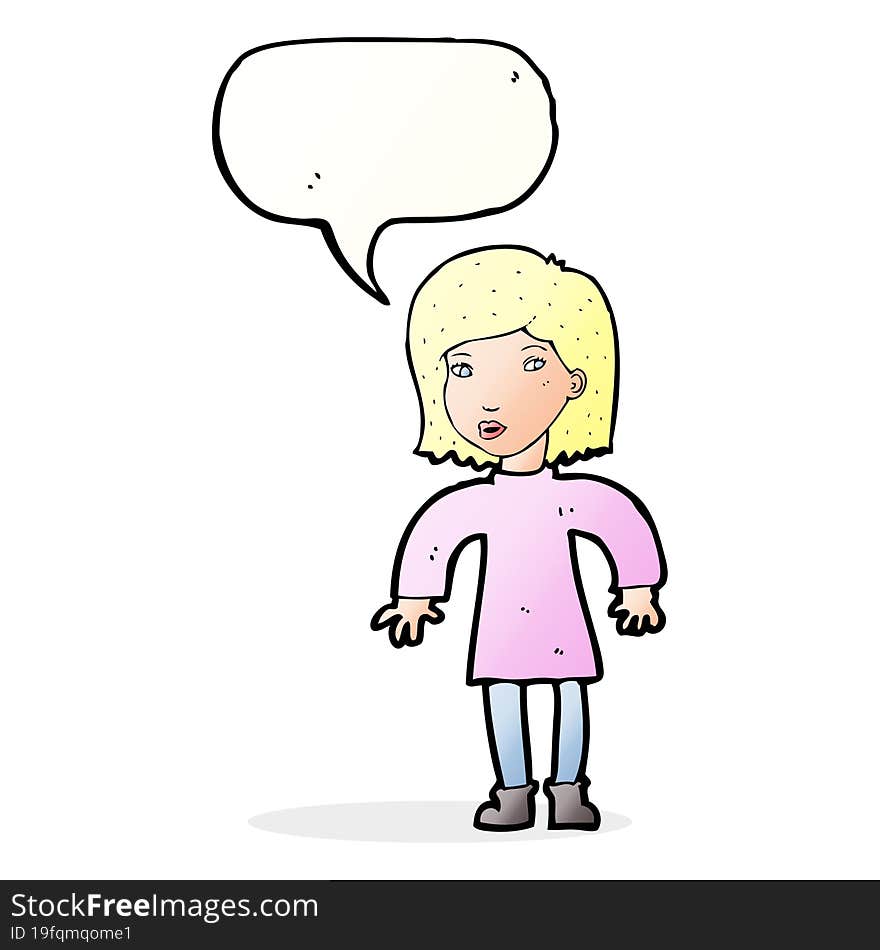 cartoon cautious woman with speech bubble