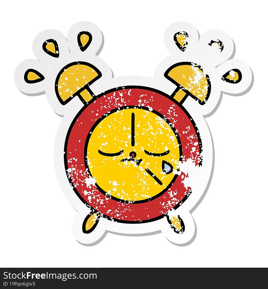 Distressed Sticker Of A Cute Cartoon Alarm Clock