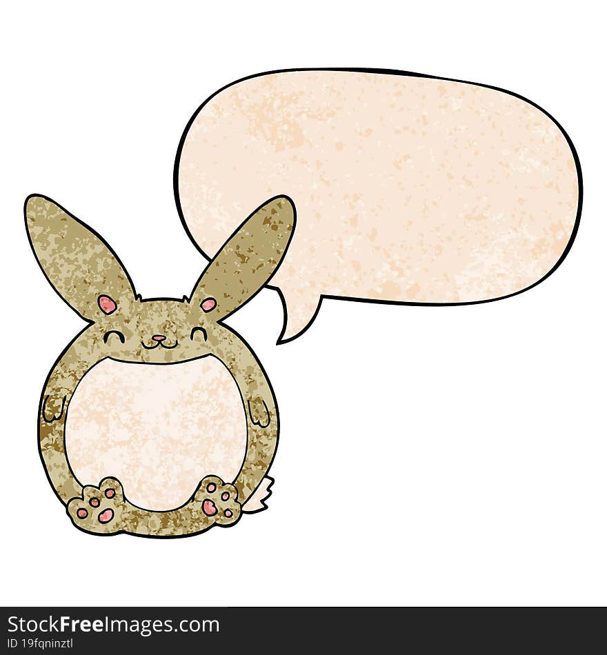 Cartoon Rabbit And Speech Bubble In Retro Texture Style