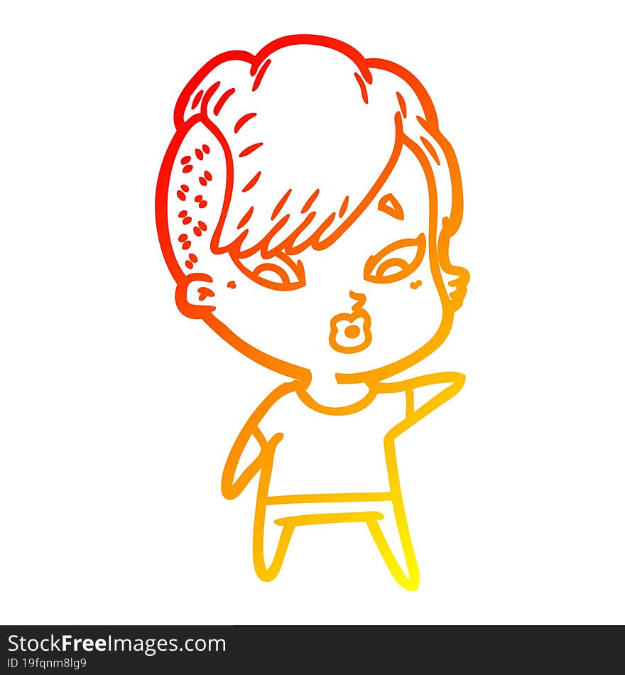 warm gradient line drawing cartoon surprised girl