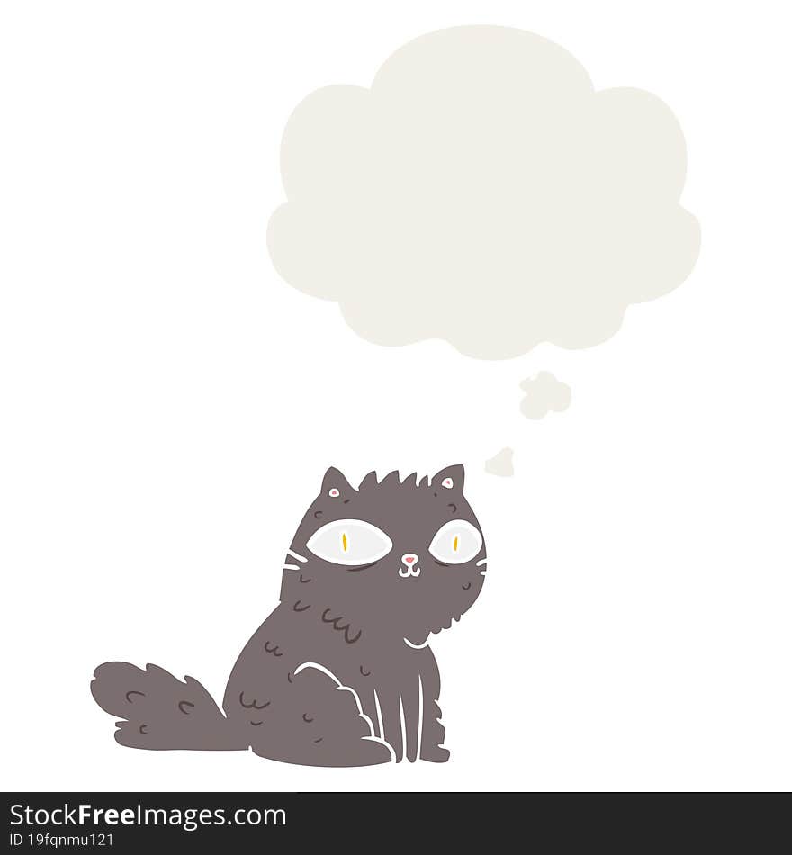 cartoon cat with thought bubble in retro style