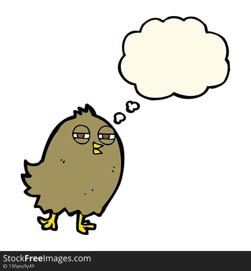 Funny Cartoon Bird With Thought Bubble