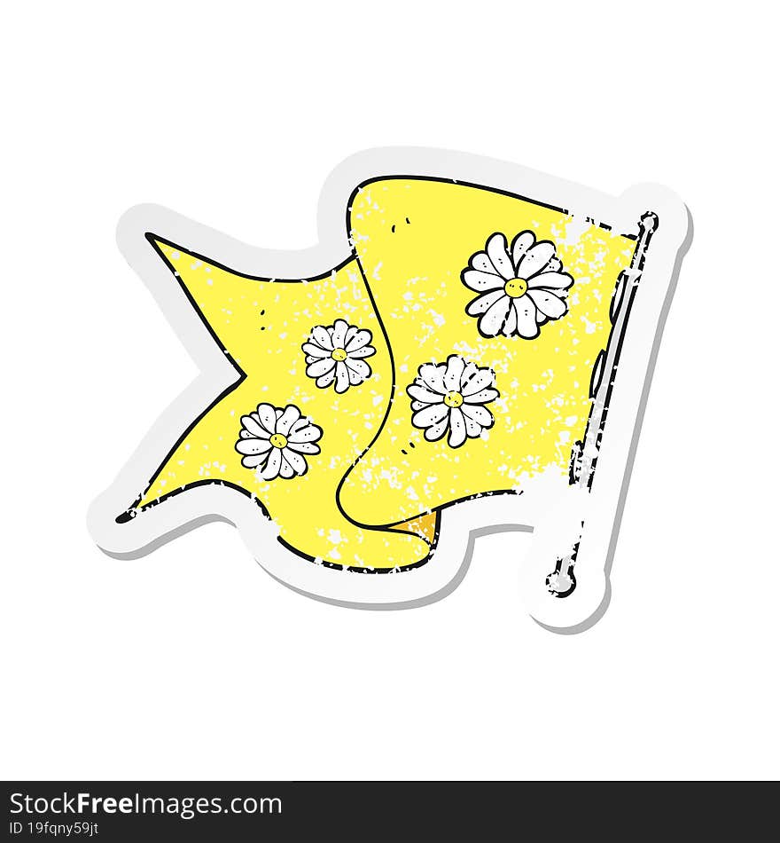 retro distressed sticker of a cartoon flower flag