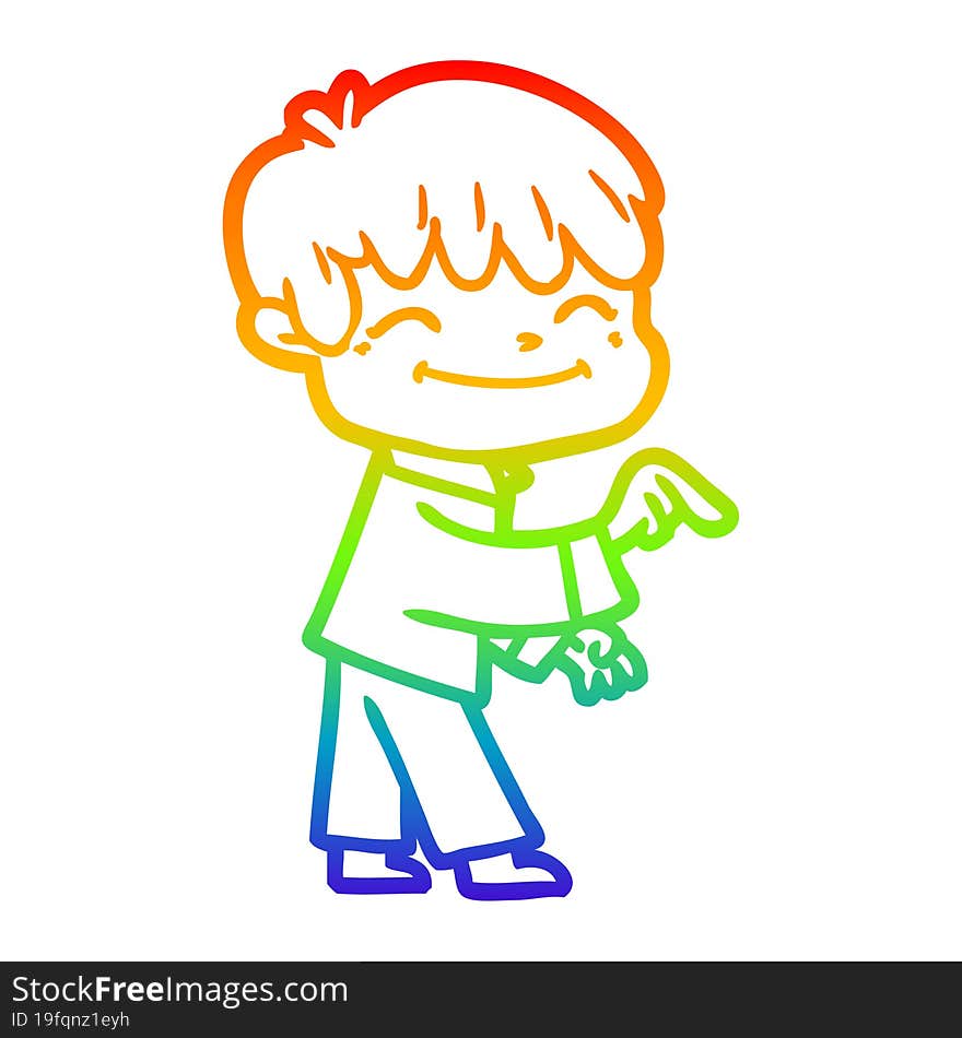 Rainbow Gradient Line Drawing Cartoon Happy Boy