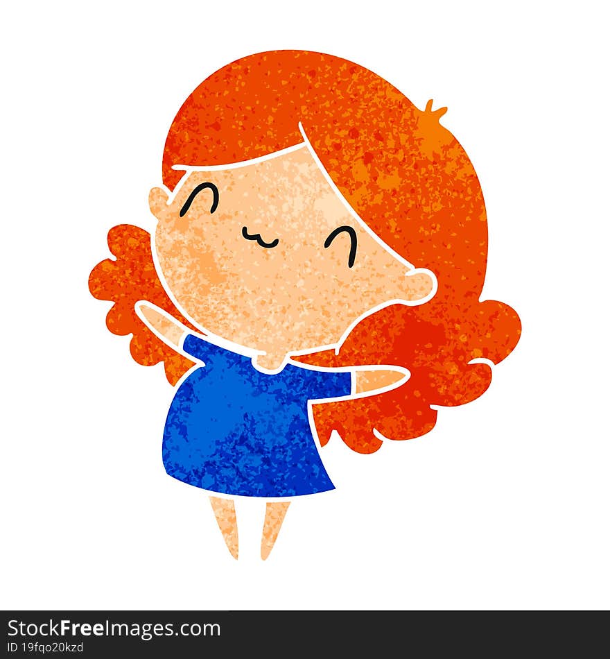 retro cartoon illustration of a cute kawaii girl. retro cartoon illustration of a cute kawaii girl