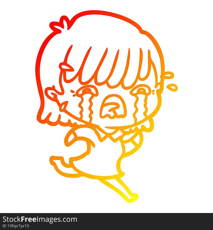 warm gradient line drawing of a cartoon girl crying