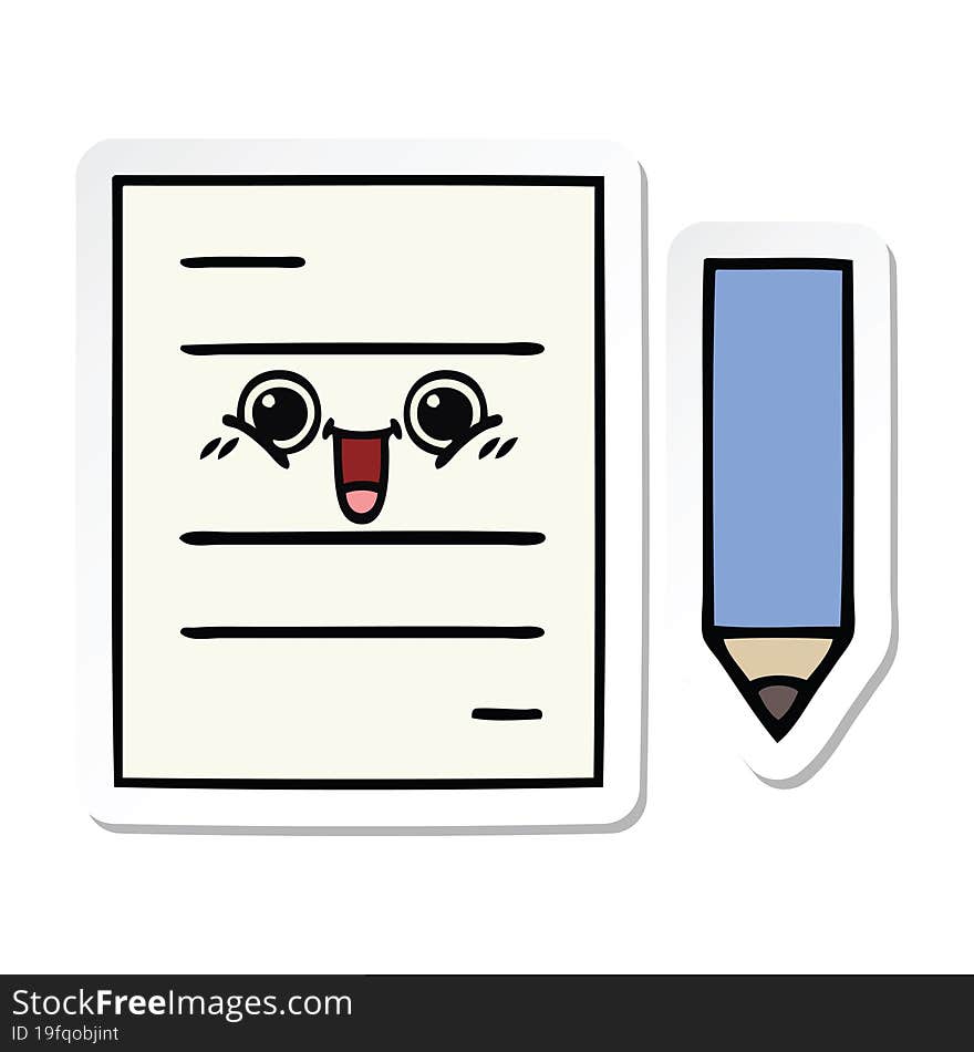 sticker of a cute cartoon test paper