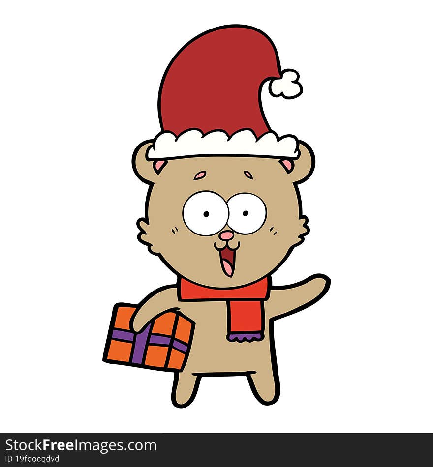 laughing teddy  bear with christmas present. laughing teddy  bear with christmas present